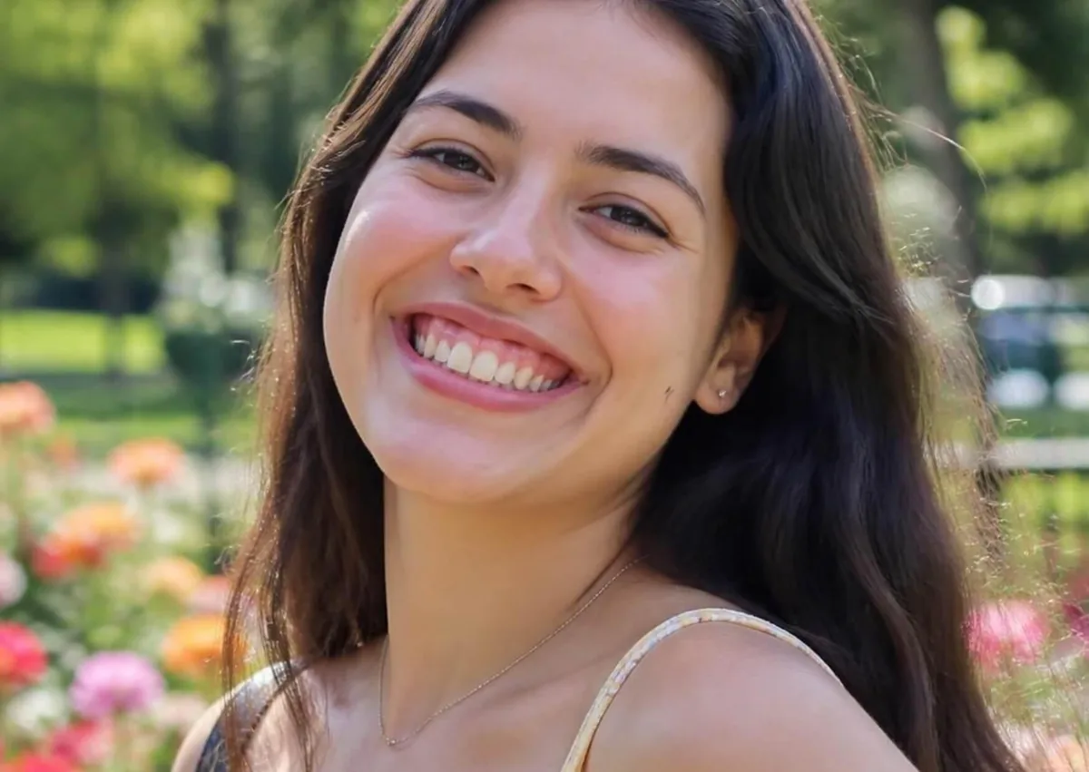 Woman showing excessive gingival display while smiling, a common concern addressed with gummy smile treatment.